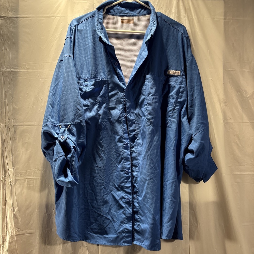 Columbia PFG Omni-Shade Fish Shirt Mens 3XL Blue Long Button Sleeve Button Down